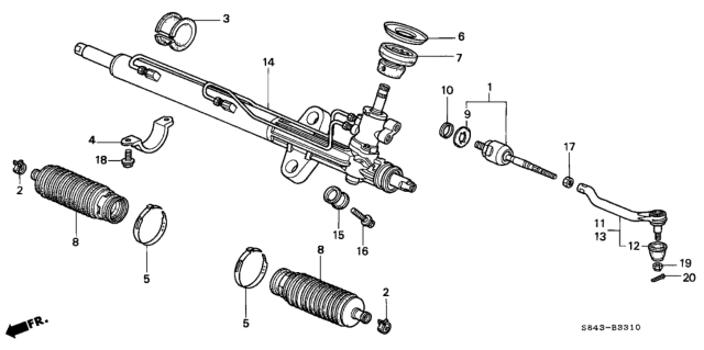 2000 Honda Accord End, Passenger Side Tie Rod Diagram for 53540S84A01