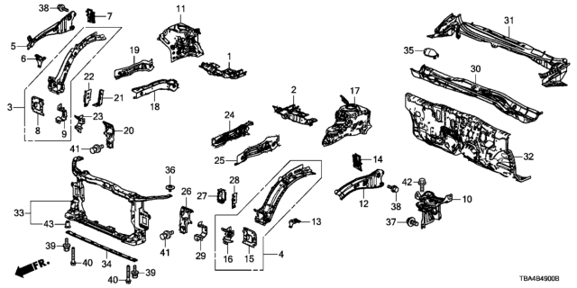2016 Honda Civic Bulkhead Assembly, Front Diagram for 71410TBAA01