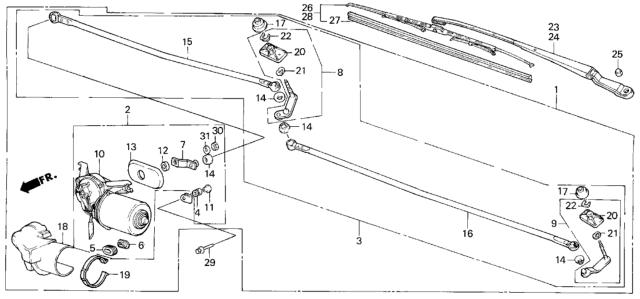 1986 Honda Civic Wiper Assy., Windshield Diagram for 38400SB3675