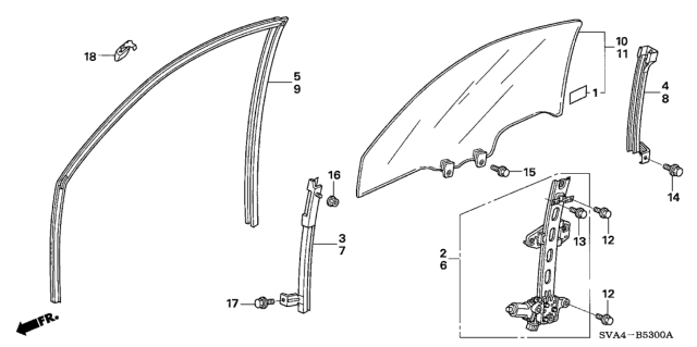 2006 Honda Civic  Glass Assy., R. FR. Door (Green)(Agc) Diagram for 73300SVAA10