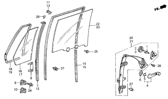 1986 Honda Civic Channel, Left Rear Door Run Diagram for 76236SB4010