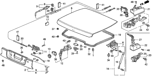 1993 Honda Del Sol Clip, Fuel Lid Opener Cable Diagram for 91547SR2000