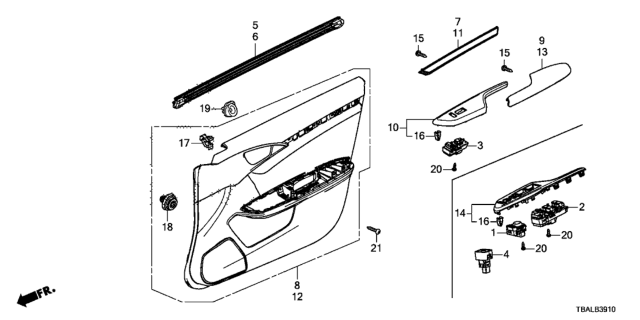 2020 Honda Civic  Weatherstrip, R. FR. Door (Inner) Diagram for 72335TEAT01