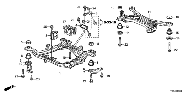 2016 Honda Odyssey Rubber, FR. Sub-Frame Mounting Diagram for 50260TK8A01