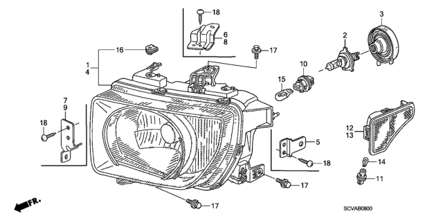 2008 Honda Element Headlight Unit, Passenger Side Diagram for 33101SCVA21