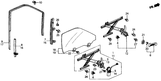 1988 Honda Civic  Regulator, Right Front Door Power Diagram for 72211SH4J01