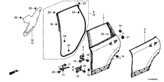 2019 Honda CR-V  WEATHERSTRIP, L. RR. DOOR Diagram for 72850TNYG01