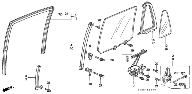 2000 Honda CR-V  Glass Assy., L. RR. Door Diagram for 73450S10010