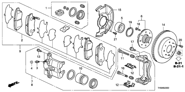 2012 Honda Fit Caliper Sub-Assembly Diagram for 45018TF2J01