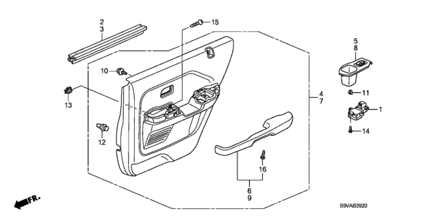 2008 Honda Pilot  Weatherstrip, R. RR. Door (Inner) Diagram for 72835S9VA00