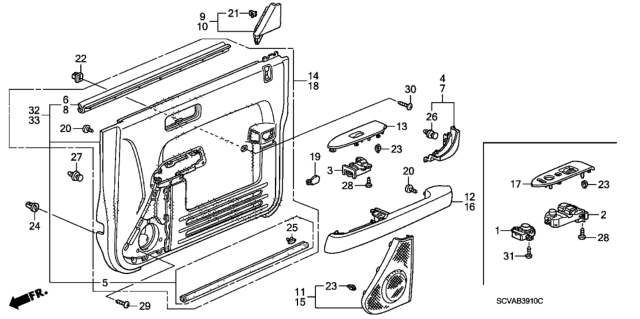 2007 Honda Element Switch Assembly, Remote Control Mirror Diagram for 35190SCVA01
