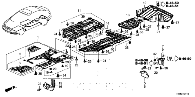 2012 Honda Civic  Under Cover L, FR Floor Diagram for 74656TR3A00
