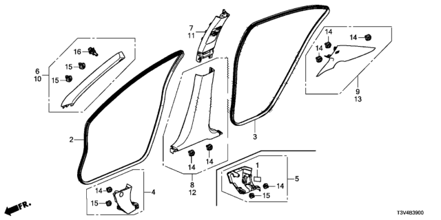 2014 Honda Accord Garnish Assy., R. Center Pillar (Upper) *NH882L* (PLATINUM GRAY) Diagram for 84111T2AA01ZC