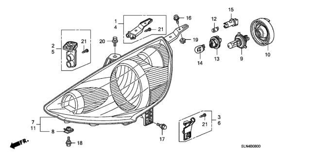 2008 Honda Fit  Headlight Unit, Driver Side (Vivid Blue Pearl) Diagram for 33151SLNA01ZA