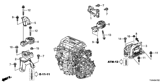 2018 Honda Accord  Rubber Assembly, Transmission Mounting Diagram for 50850TVCA32