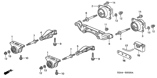 2007 Honda S2000 Bracket B, RR. Differential Mounting Diagram for 50770S2A000