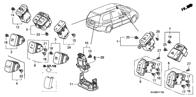2010 Honda Odyssey Switch Assy., Sunroof Diagram for 35830SHJA11