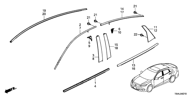 2020 Honda Civic  Molding Assy., R. RR. Door Diagram for 72910TEGJ01