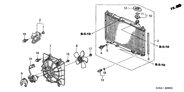 2003 Honda Civic Fan, Cooling Diagram for 19020PND003