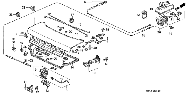 1993 Honda Accord Rod, Trunk Lock Diagram for 74863SM4G00