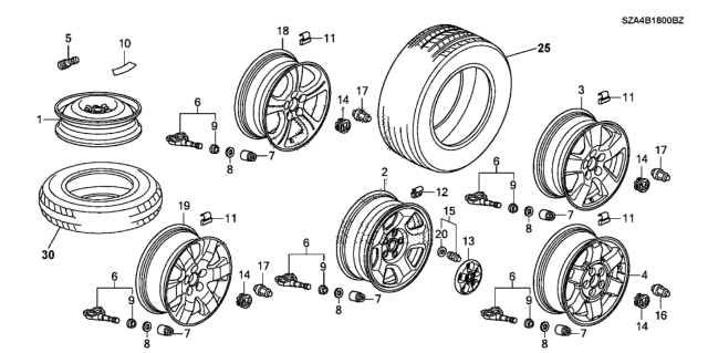 2015 Honda Pilot  Disk, Aluminum Wheel (18X7 1/2J) (Tpms) Diagram for 42700SZAA91