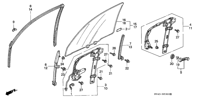 1997 Honda Accord  Glass, L. FR. Door Diagram for 73361SV4A00