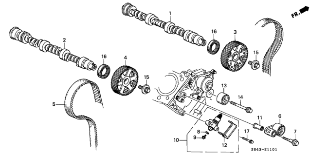 1998 Honda Accord Adjuster, Timing Belt Diagram for 14510P8AA01
