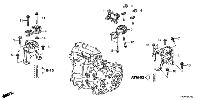 2018 Honda Accord Hybrid Bracket, Torque Rod Diagram for 50690TWAA51
