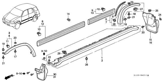 1998 Honda CR-V Clip, Garnish Diagram for 90505S10003