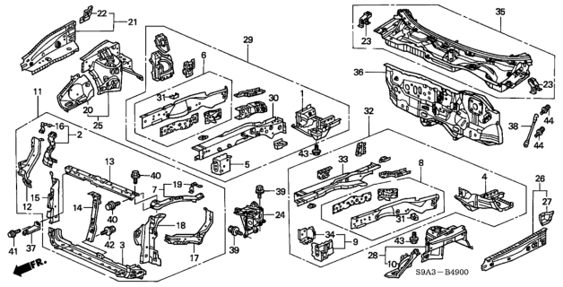 2004 Honda CR-V Frame, L. FR. Side Diagram for 60911S9AA00ZZ