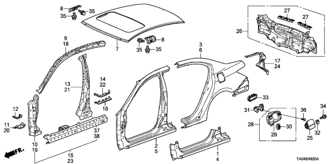 2008 Honda Accord Panel Set, R. FR. (Outer) Diagram for 04635TA5A00ZZ