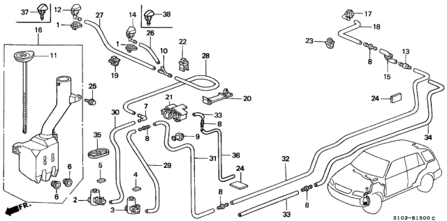1997 Honda CR-V Clip, Washer Tube Diagram for 91504SR3003