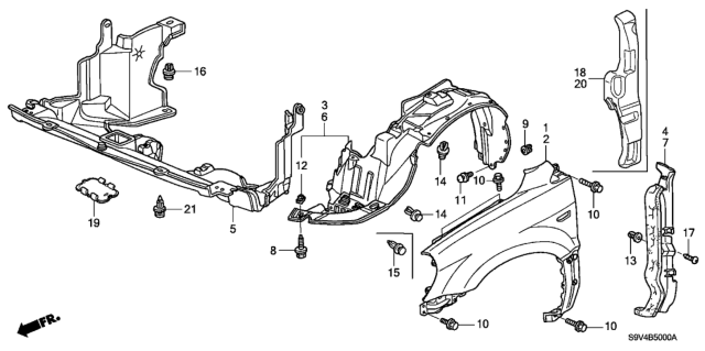 2007 Honda Pilot Shield, FR. Splash Diagram for 74111S9VA00