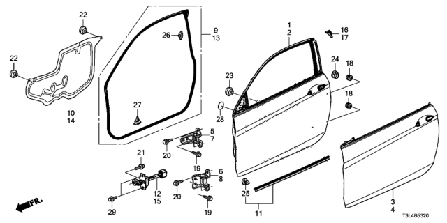 2013 Honda Accord  Garnish, L. FR. Center Corner Diagram for 72496T3LA01