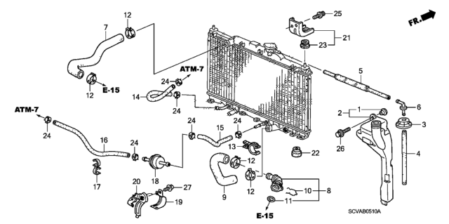 2007 Honda Element Connector, Quick Water Diagram for 19503RAAA01