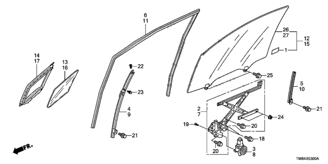 2013 Honda Insight  Sash, R. FR. Door Quarter Diagram for 72230TM8A01
