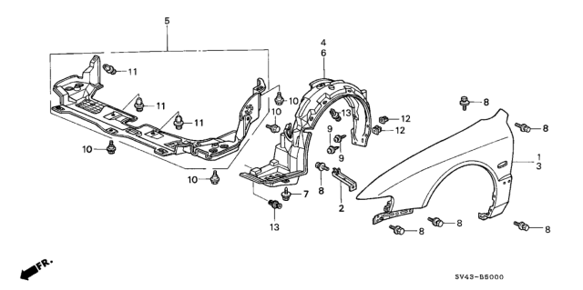1995 Honda Accord Fender, Right Front (Inner) Diagram for 74101SV4010