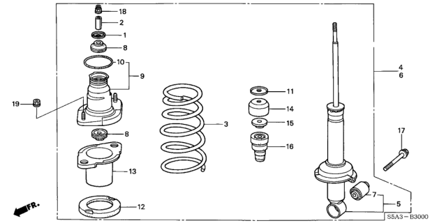 2002 Honda Civic  Shock Absorber Unit, Rear Diagram for 52611S5A306