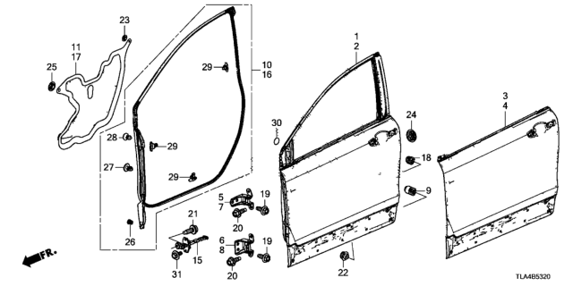 2018 Honda CR-V  Weatherstrip, R. FR. Door Diagram for 72310TLAA01