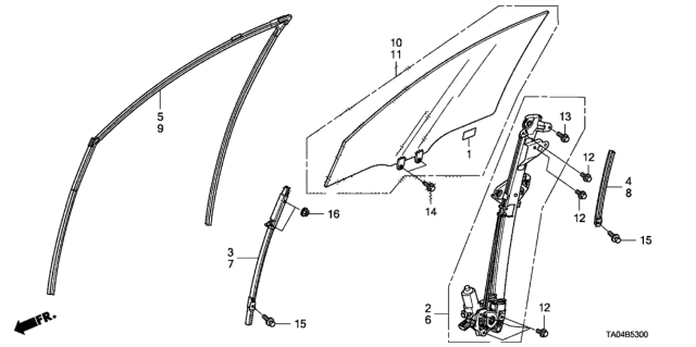 2008 Honda Accord  Glass Assy., R. FR. Door (Green)(Ln) Diagram for 73300TA5A10