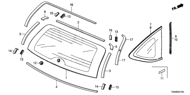 2013 Honda CR-V Rubber, RR. Windshield Dam (5X5) (Std) Diagram for 73226SZW000