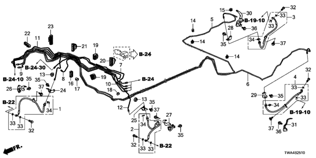 2019 Honda Accord Hybrid  Bracket A, L. RR. Brake Hose Diagram for 46436TVAA00