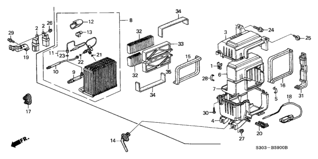 2000 Honda Prelude Clip, Evaporator Sensor Diagram for 80566S30003