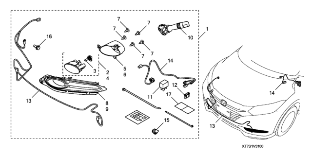 2018 Honda HR-V  Foglight Unit, Driver Side Diagram for 33951SLE305