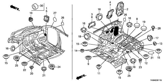 2013 Honda Odyssey  Plug, Floor Hole (25MM) Diagram for 91611TA0003