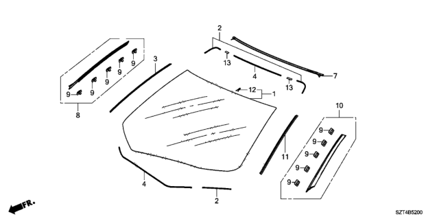 2011 Honda CR-Z Rubber A, FR. Windshield Dam Diagram for 73125SYY000