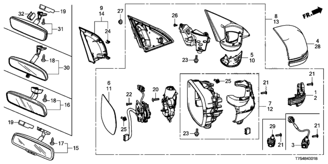 2019 Honda HR-V  Mirror Set, Passenger Side Diagram for 76208T7WA61