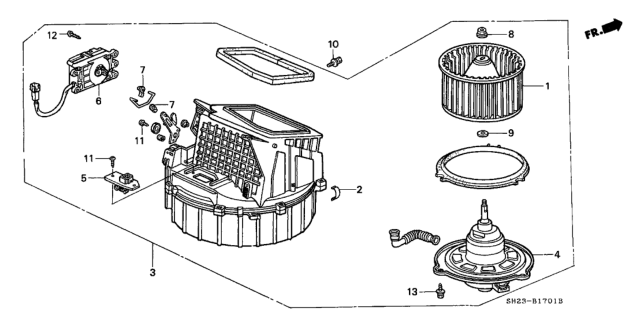1989 Honda CRX Blower Assembly Diagram for 79300SH2A22