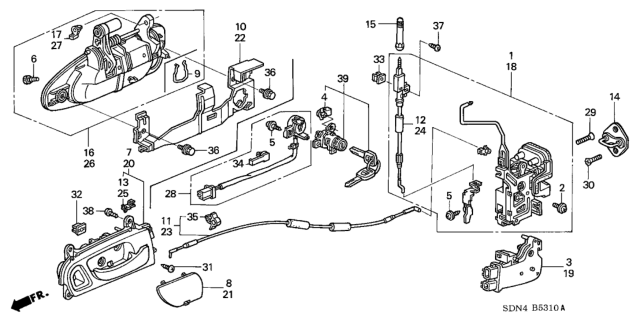 2003 Honda Accord  Handle Assembly, Right Front Door (Outer) (Sapphire Blue Pearl) Diagram for 72140SDNA01ZA