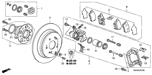 2011 Honda CR-V  Rear Caliper Sub-As Diagram for 43019T0AA02